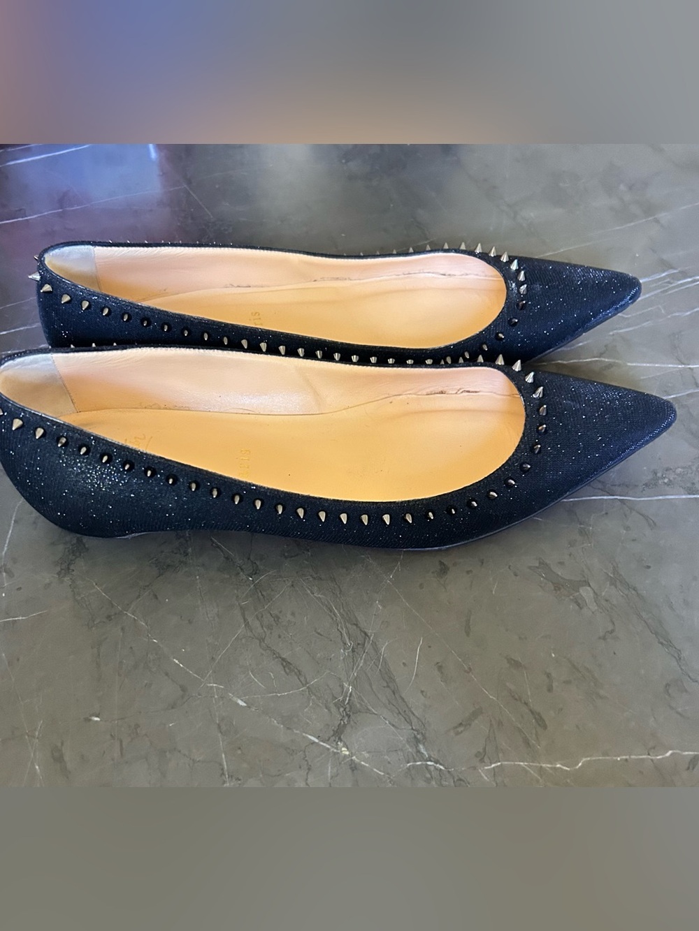 Christian Louboutin Black Pointed Toe Studded Ballet Flats